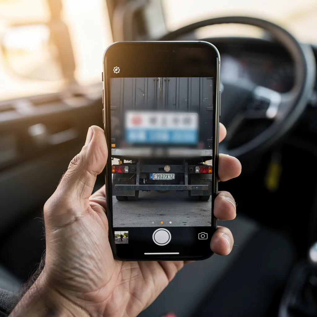 Водитель фотографирует номер фуры на телефон