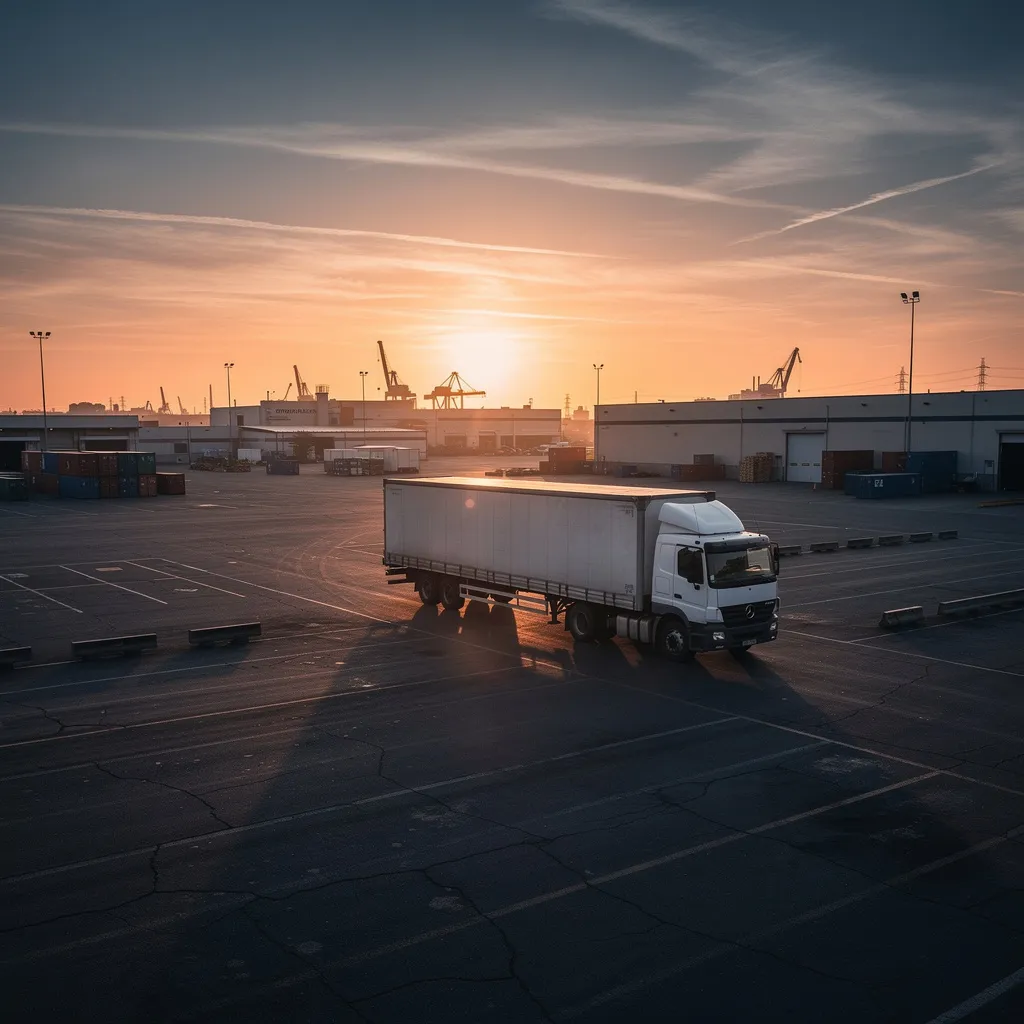 Фура ожидает на площадке вечером